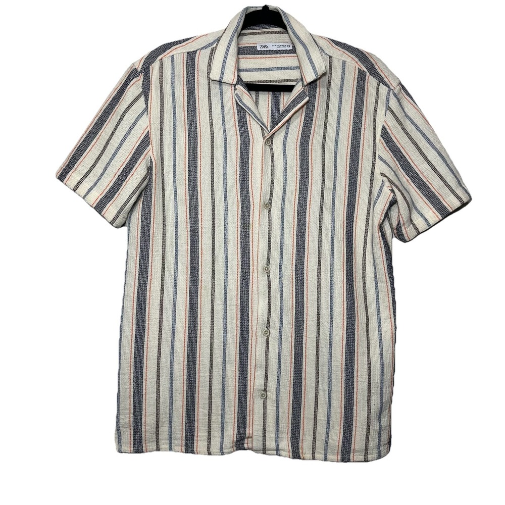 Zara Striped‎ Collard Shirt Button Up Short Sleeve Size M